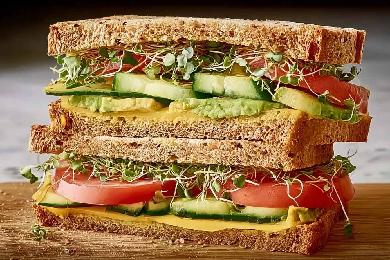 Cucumber-Avocado-Tomato Sandwich: Fresh & Delicious Choice 3 Cucumber-Avocado-Tomato Sandwich on a Plate