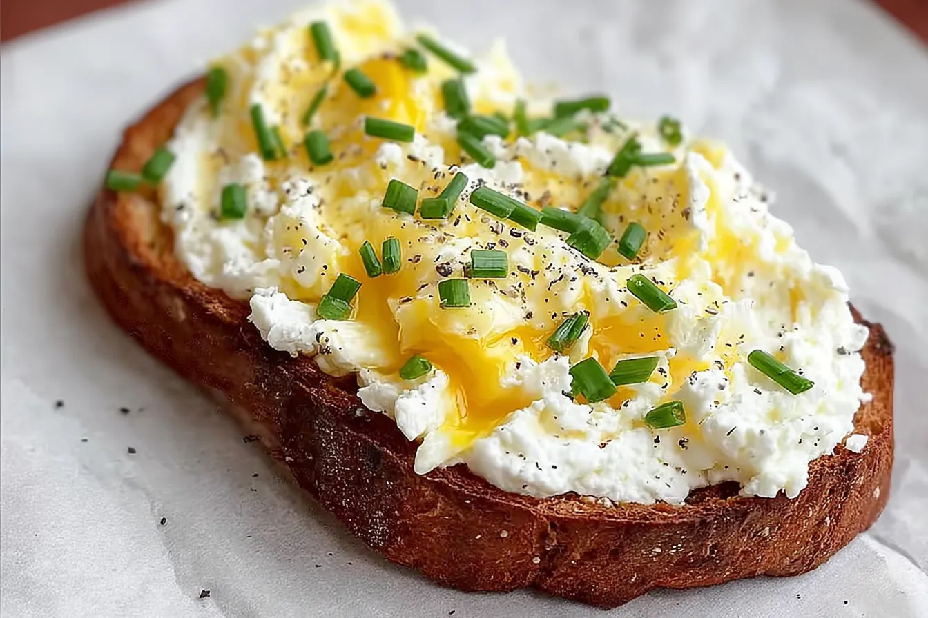 Easy 6-Ingredient Egg and Ricotta Toast: Deliciously Simple 3 Easy 6-Ingredient Egg and Ricotta Toast on Plate