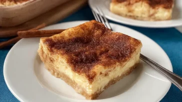 Easy Churro Cheesecake Bars on a Plate
