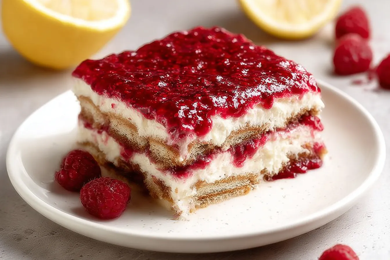 Fresh Raspberry Tiramisu: A Delightful Twist on Classic Dessert 3 Fresh Raspberry Tiramisu Served in a Elegant Dish