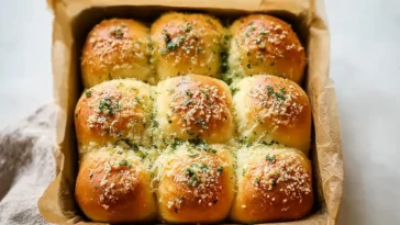 Delicious Garlic Parmesan Pull-Apart Rolls Baking in Oven