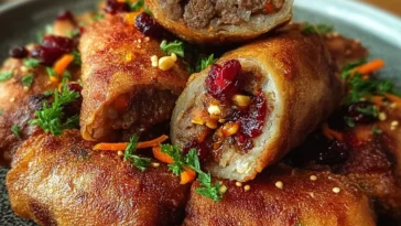 Ginger-Carrot Beef Rolls with Cranberries & Walnuts Plated
