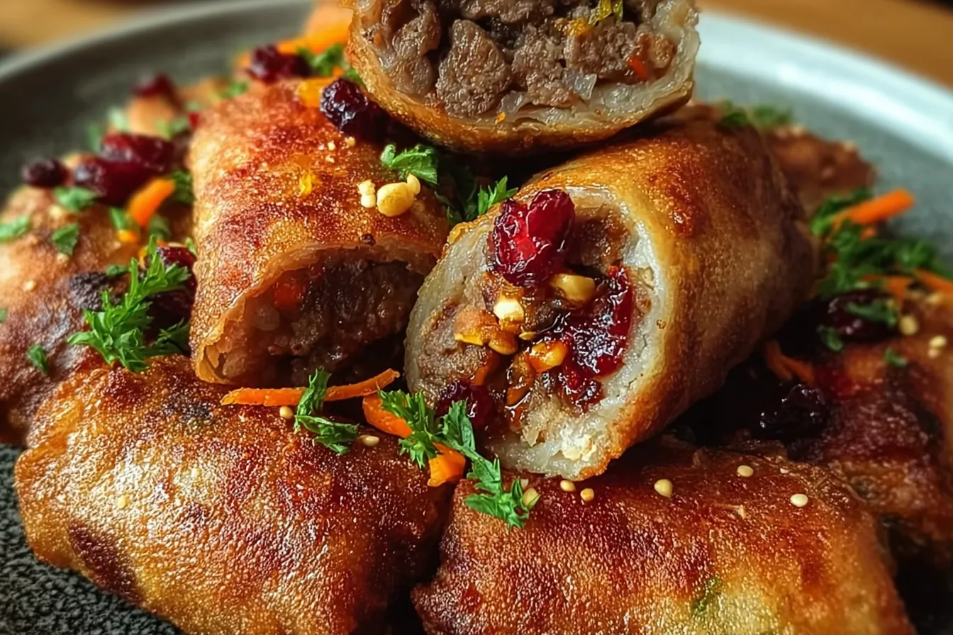Ginger-Carrot Beef Rolls with Cranberries & Walnuts Delight 3 Ginger-Carrot Beef Rolls with Cranberries & Walnuts Plated