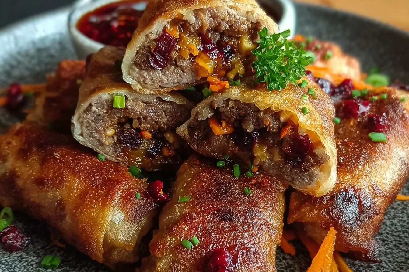 Ginger-Carrot Beef Rolls with Cranberries & Walnuts