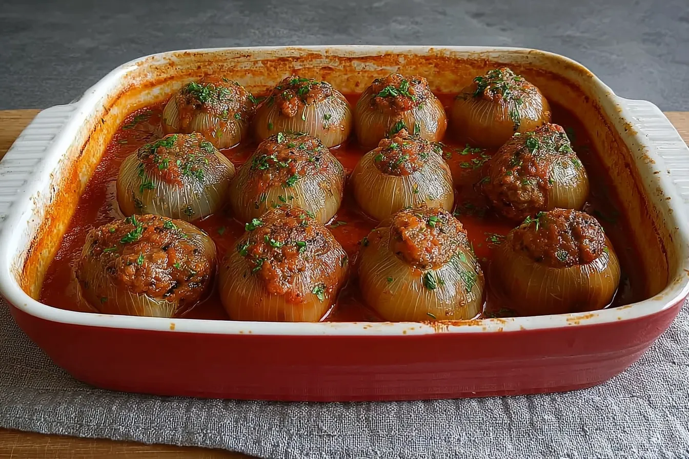 Greek Beef Stuffed Onions (Salantourmasi)