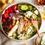 Greek Chicken Bowls Fresh Ingredients Platter