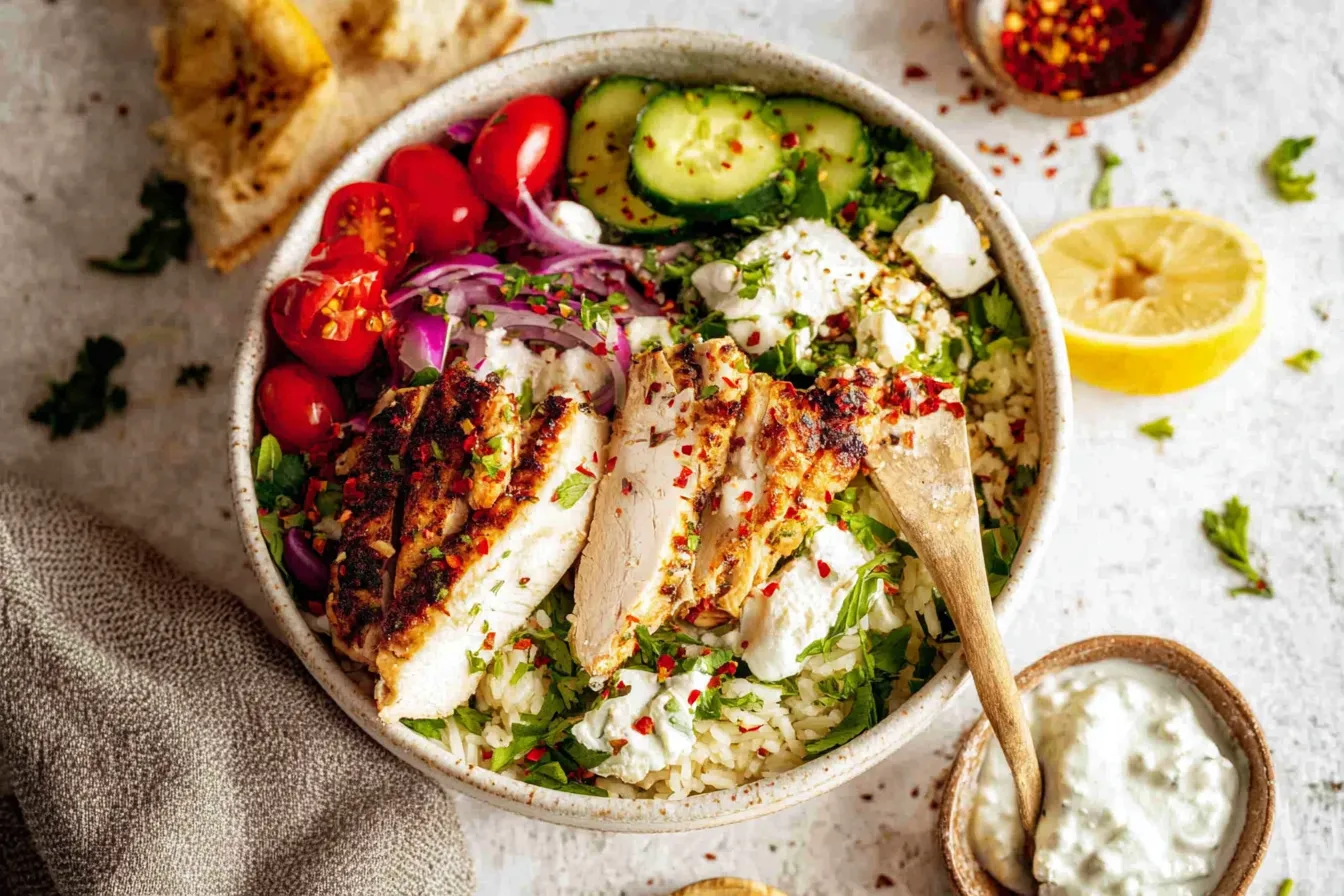 Greek Chicken Bowls: A Deliciously Fresh Meal Idea 3 Greek Chicken Bowls Fresh Ingredients Platter