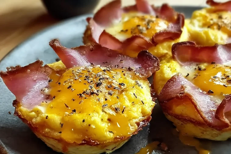 Ham and Eggs Cups Freshly Baked for Breakfast