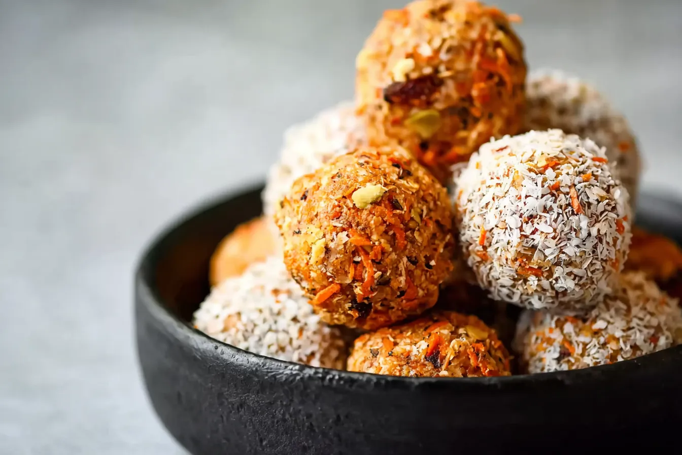 Healthy Carrot Cake Energy Balls: A Delicious Boost! 3 Healthy Carrot Cake Energy Balls on a Plate