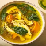 High-Protein Lemon & Turmeric Chicken Soup in a Bowl