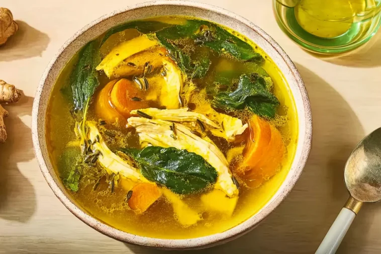 High-Protein Lemon & Turmeric Chicken Soup in a Bowl