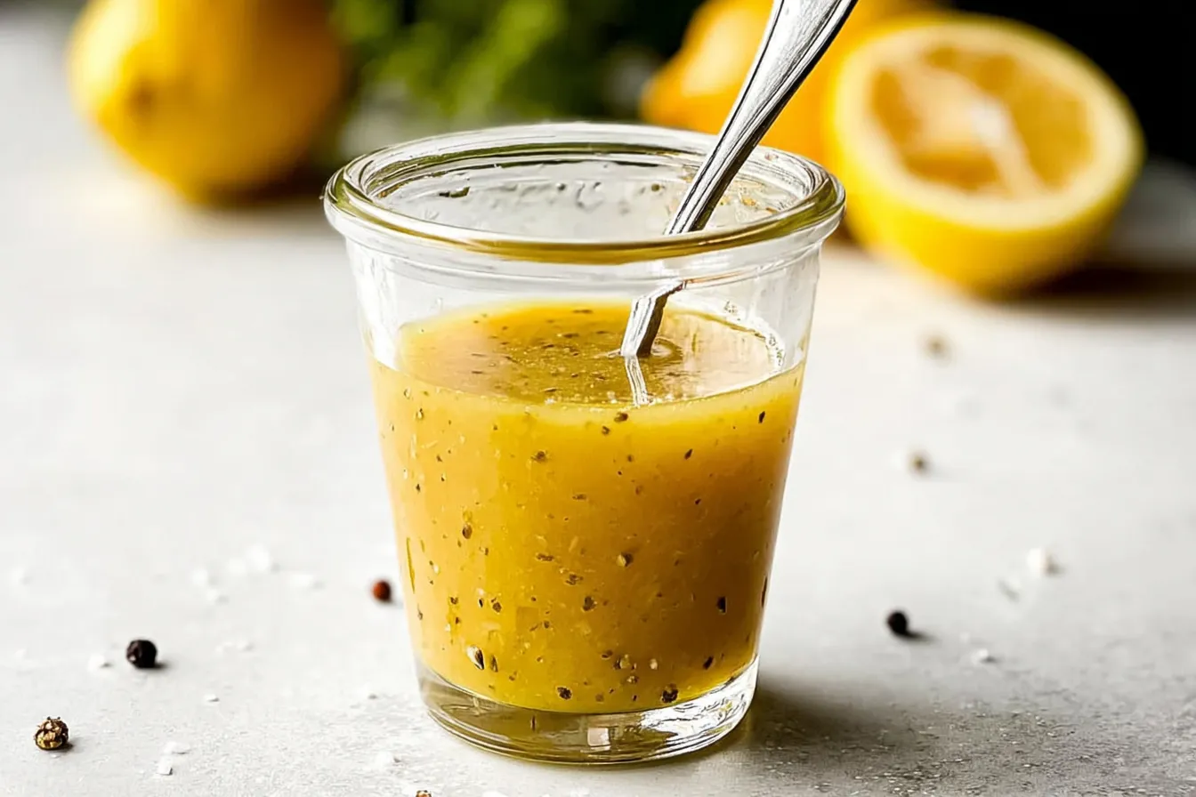 Lemon Vinaigrette in a jar with fresh ingredients