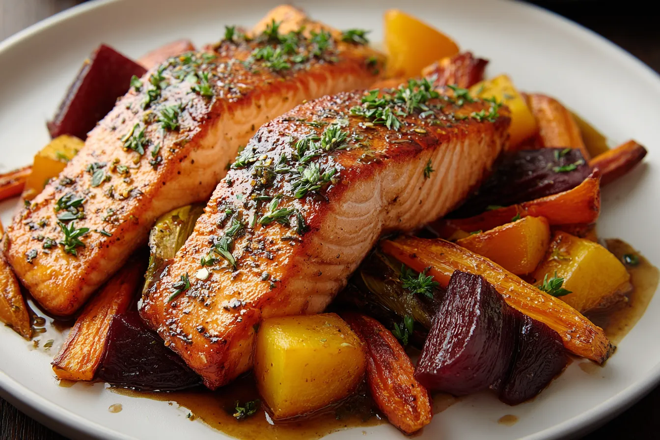 Maple-Glazed Salmon with Roasted Root Vegetables Recipe