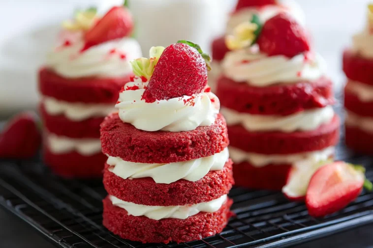 Mini Red Velvet Cakes Garnished with Cream Cheese Frosting