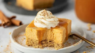 No Bake Pumpkin Cheesecake Bars on a Serving Plate