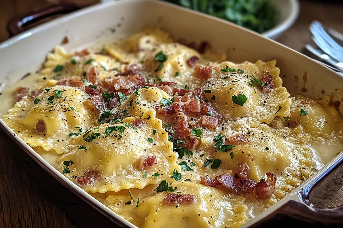 Olive Garden-Inspired Ravioli Carbonara
