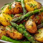 One-Pan Garlic Potatoes & Asparagus - Delicious and Simple Dish