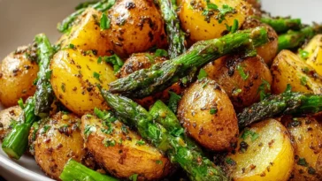 One-Pan Garlic Potatoes & Asparagus - Delicious and Simple Dish