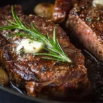 Perfectly Pan Seared Steak Plated with Fresh Sides