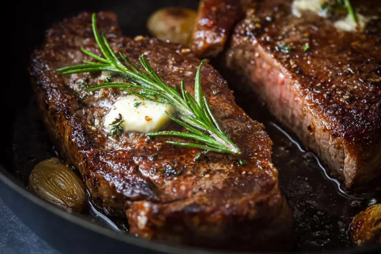 Perfectly Pan Seared Steak Plated with Fresh Sides