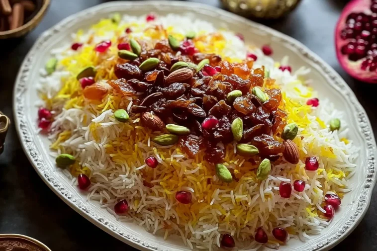 Vibrant Persian Jeweled Rice in a Serving Dish