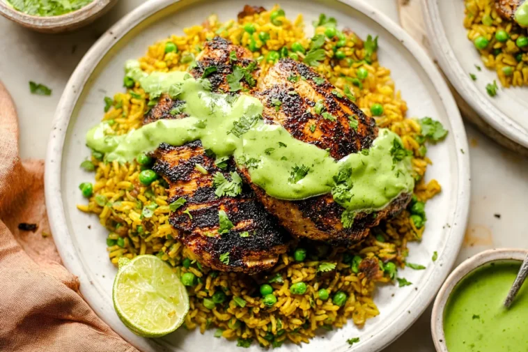 Peruvian Chicken & Rice with Green Sauce Plated