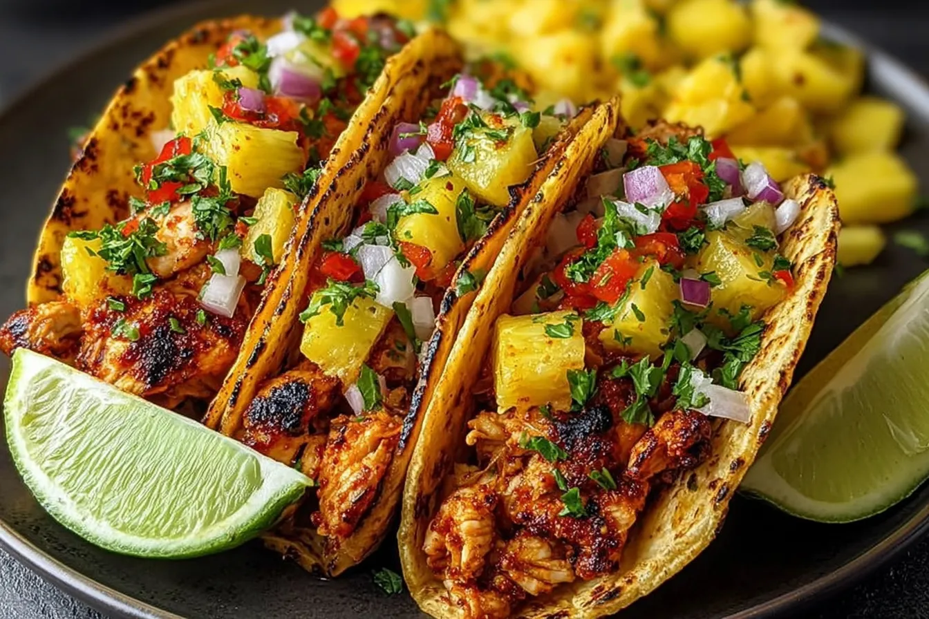 Pineapple Chicken Tacos: A Delicious & Easy Recipe to Love 3 Pineapple Chicken Tacos Ready to Serve