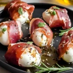 Prosciutto Wrapped Mozzarella Bites on a Platter