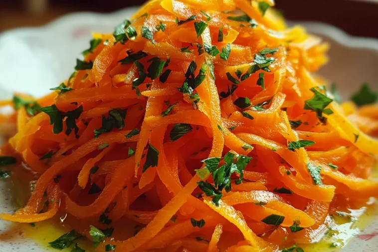 Raw Carrot Salad garnished with fresh herbs
