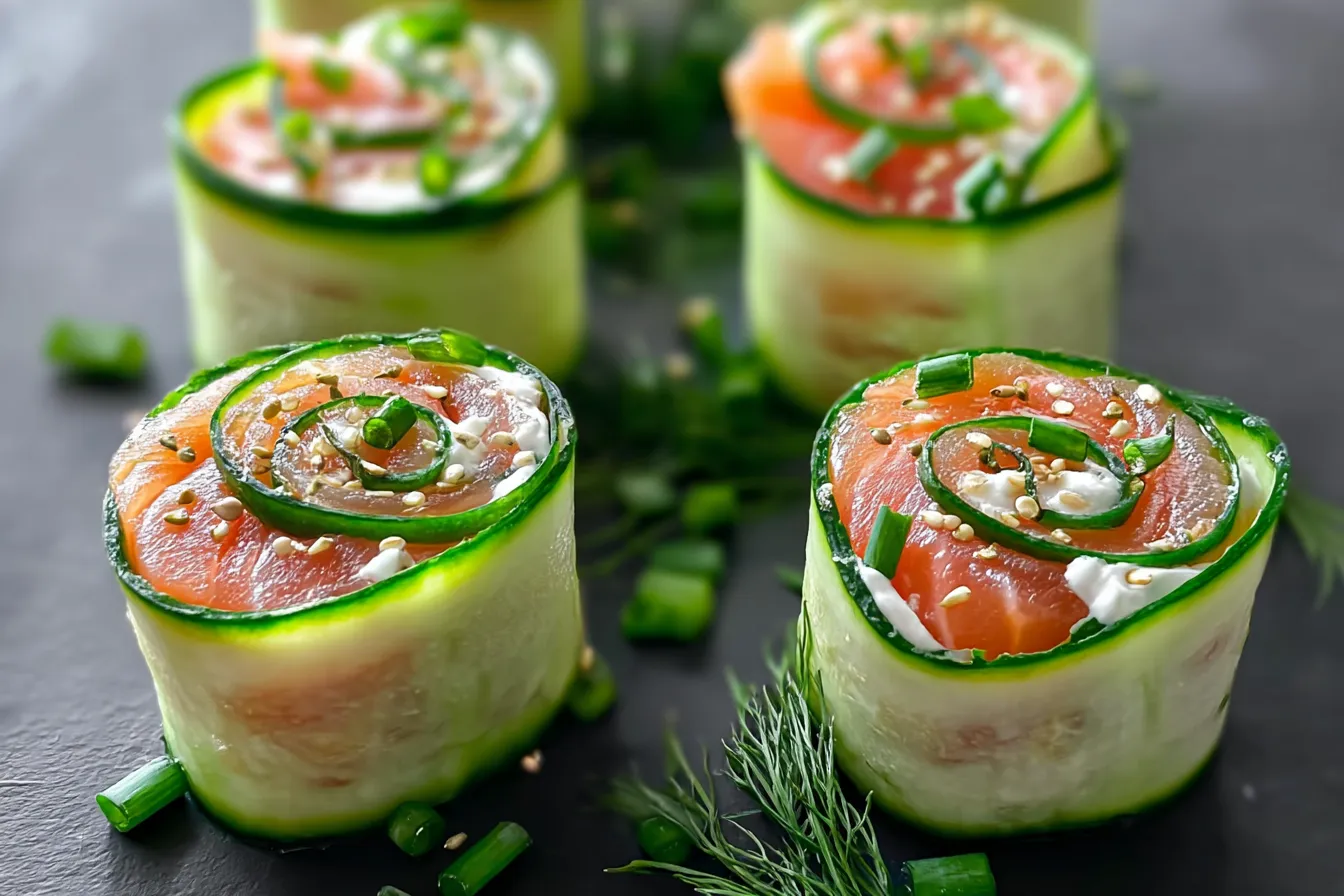 Fresh Salmon Cucumber Rolls Ready to Serve