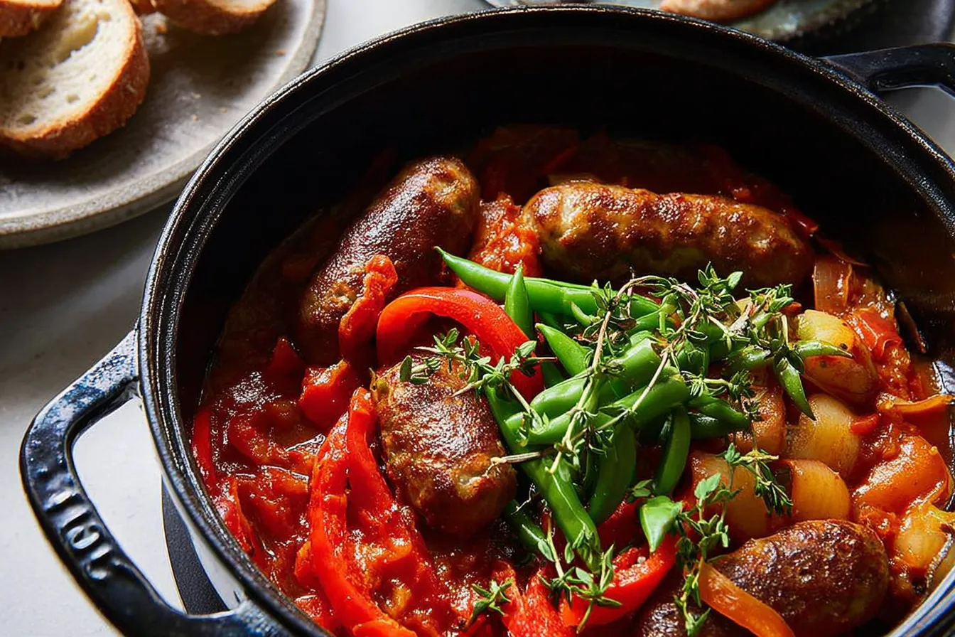 Sausage and red pepper hotpot