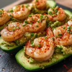 Fresh Shrimp Avocado Cucumber Boats on Serving Platter