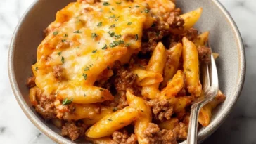 Delicious Simple Ground Beef Casserole in a Baking Dish