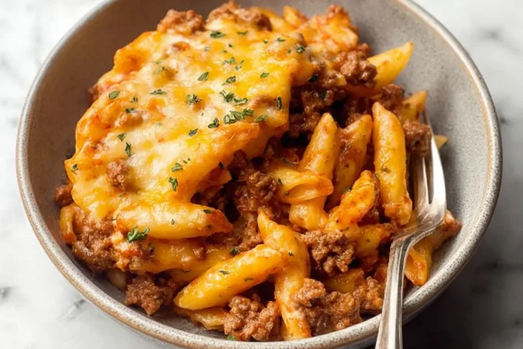 Delicious Simple Ground Beef Casserole in a Baking Dish