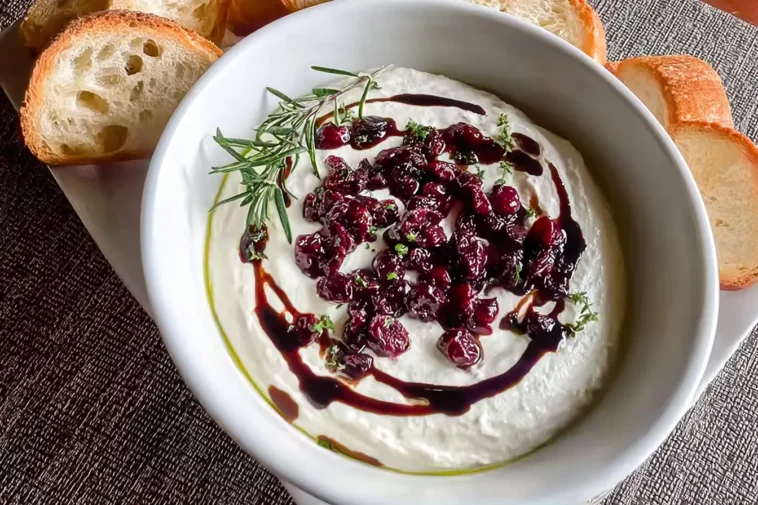Delicious Simple Whipped Ricotta Dip with Balsamic and Cranberries