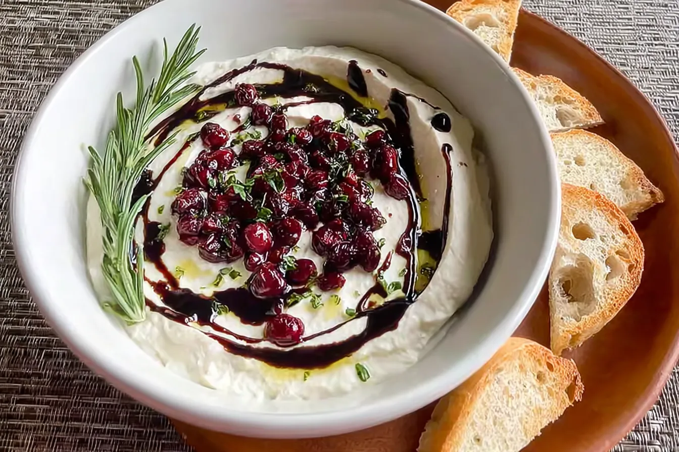 Simple Whipped Ricotta Dip with Balsamic and Cranberries