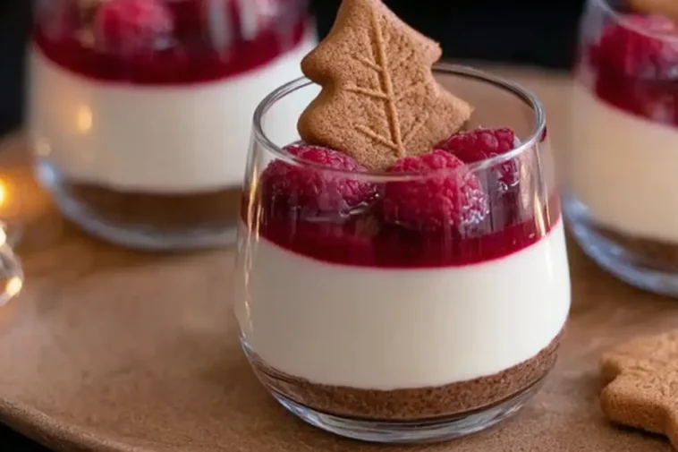 Festive Spekulatius Dessert with Raspberries for Christmas