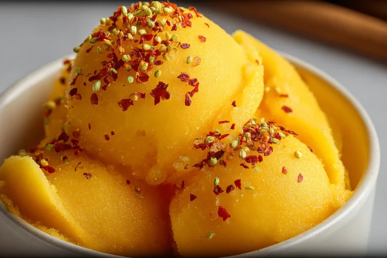 Spicy Mango Sorbet with Chili Lime Zest