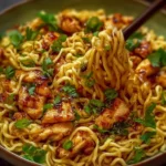 Sticky Garlic Chicken Noodles Plated