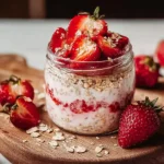 Delicious Strawberries and Cream Overnight Oats in a Jar