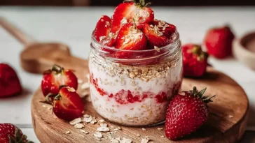 Delicious Strawberries and Cream Overnight Oats in a Jar