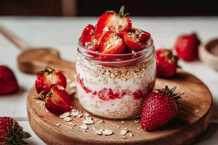 Delicious Strawberries and Cream Overnight Oats in a Jar