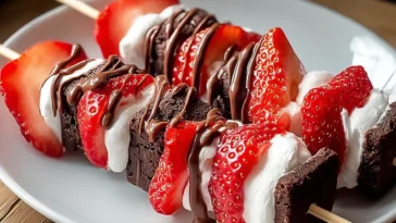 Sweet Strawberry Brownie Kabobs Ready for Your Party