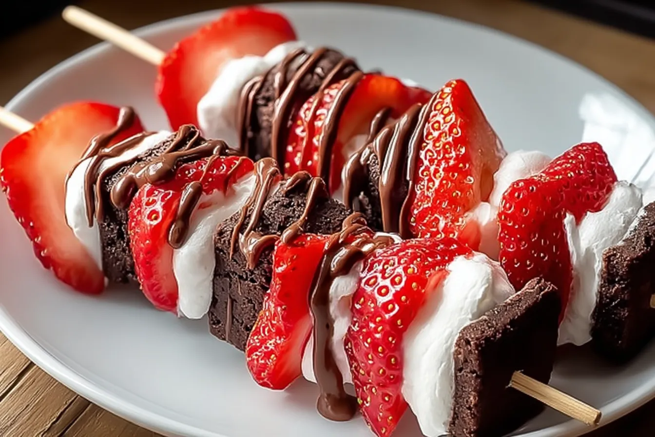 Sweet Strawberry Brownie Kabobs Ready for Your Party