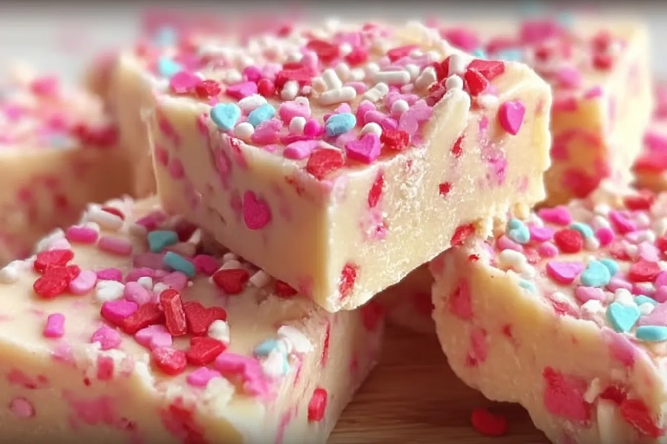 Valentine’s Day Sugar Cookie Fudge on a Heart Plate