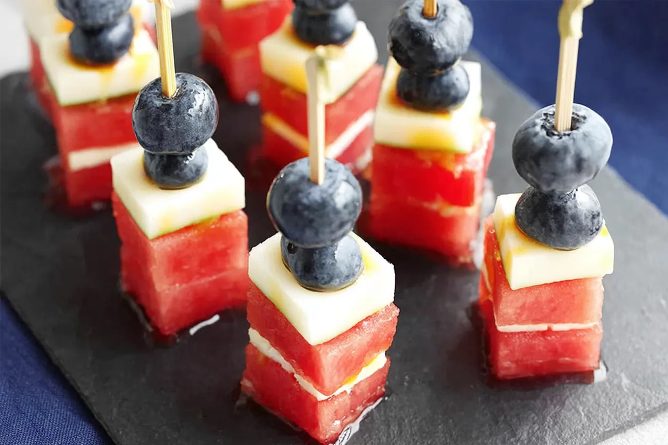 Watermelon, Cheese, and Blueberry Skewers