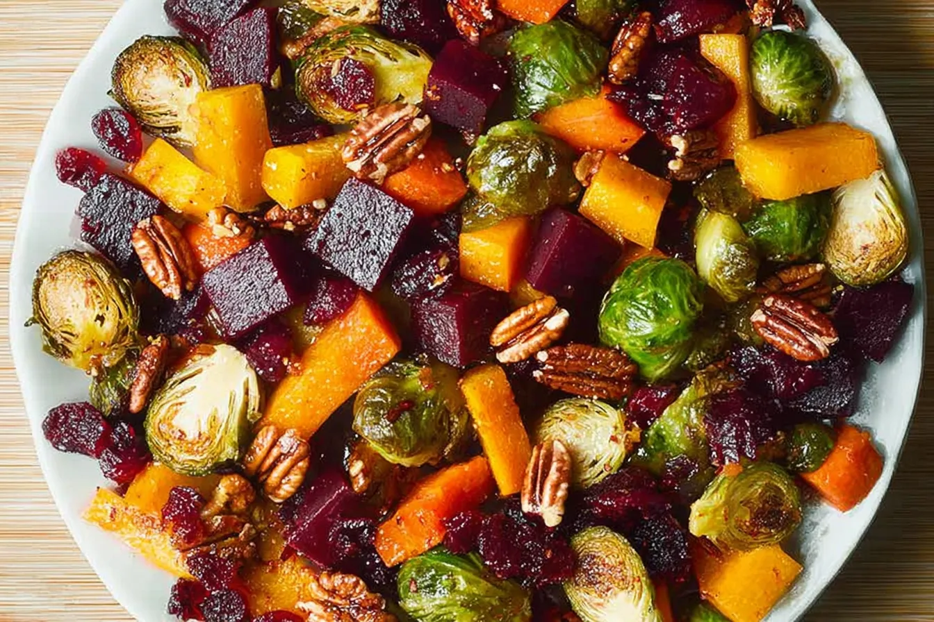 Winter Vegetable Salad with Butternut Squash, Brussels Sprouts, and Beets