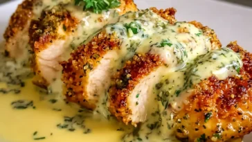 Baked Caesar Chicken with Creamy Parmesan Sauce on a Plate