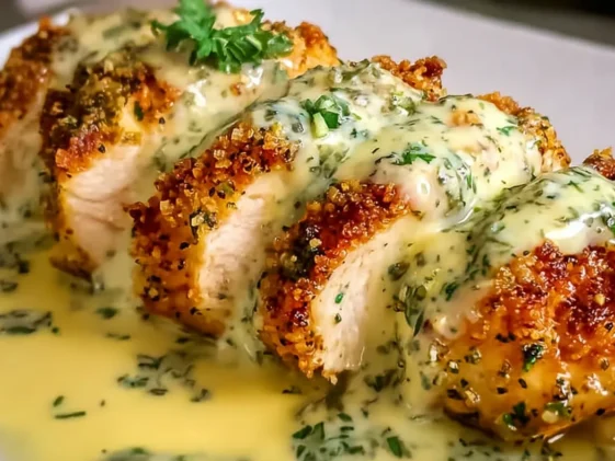 Baked Caesar Chicken with Creamy Parmesan Sauce on a Plate