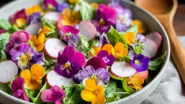 Bright and Beautiful Pansy Salad with Fresh Ingredients